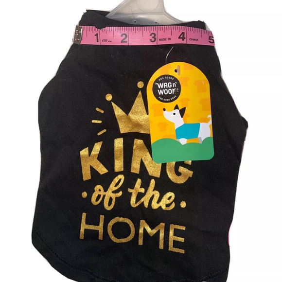 Wag N Woof Dog Shirt Small King Of The Home Black Gold Outfit Minimalist Soft - Picture 6 of 9